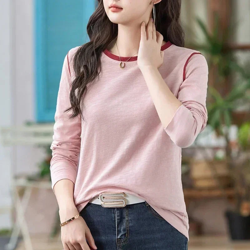 Cotton T Shirts Women Casual Tshirt Female Y2K Streetwear Tees Basic Tops Spring Korean Fashion Long Sleeve Woman Clothes 2025
