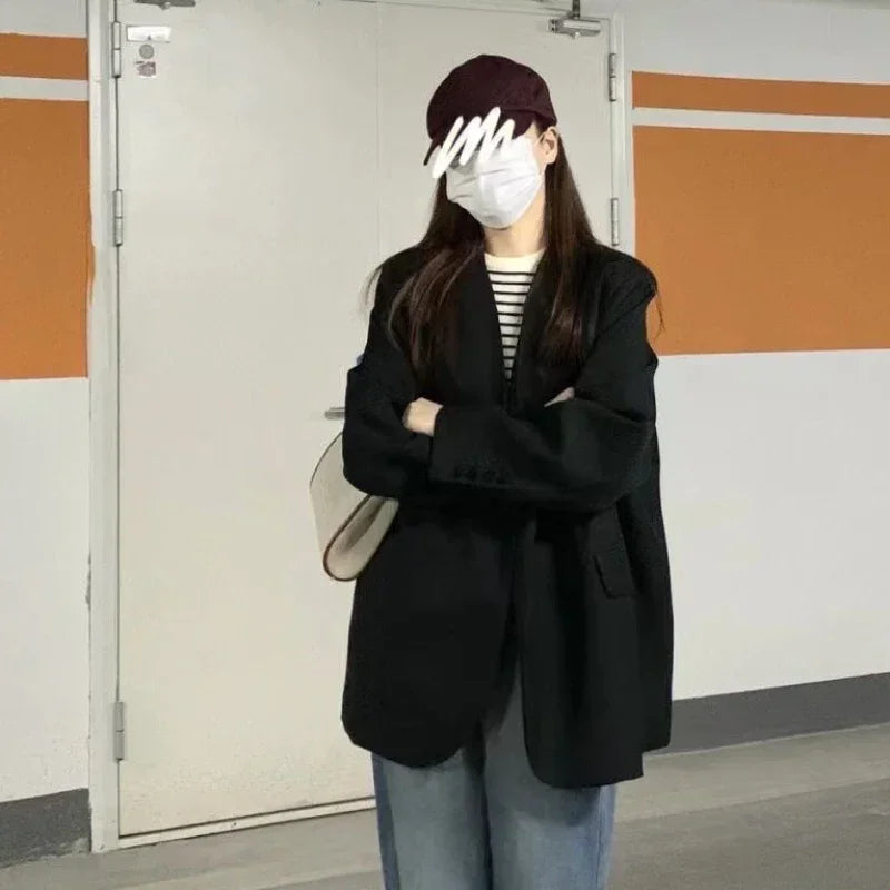 Clothes Coats for Women Black Jacket Blazer Woman Solid Outerwears Loose Korean Style Popular Deals High Quality Fashion 2025