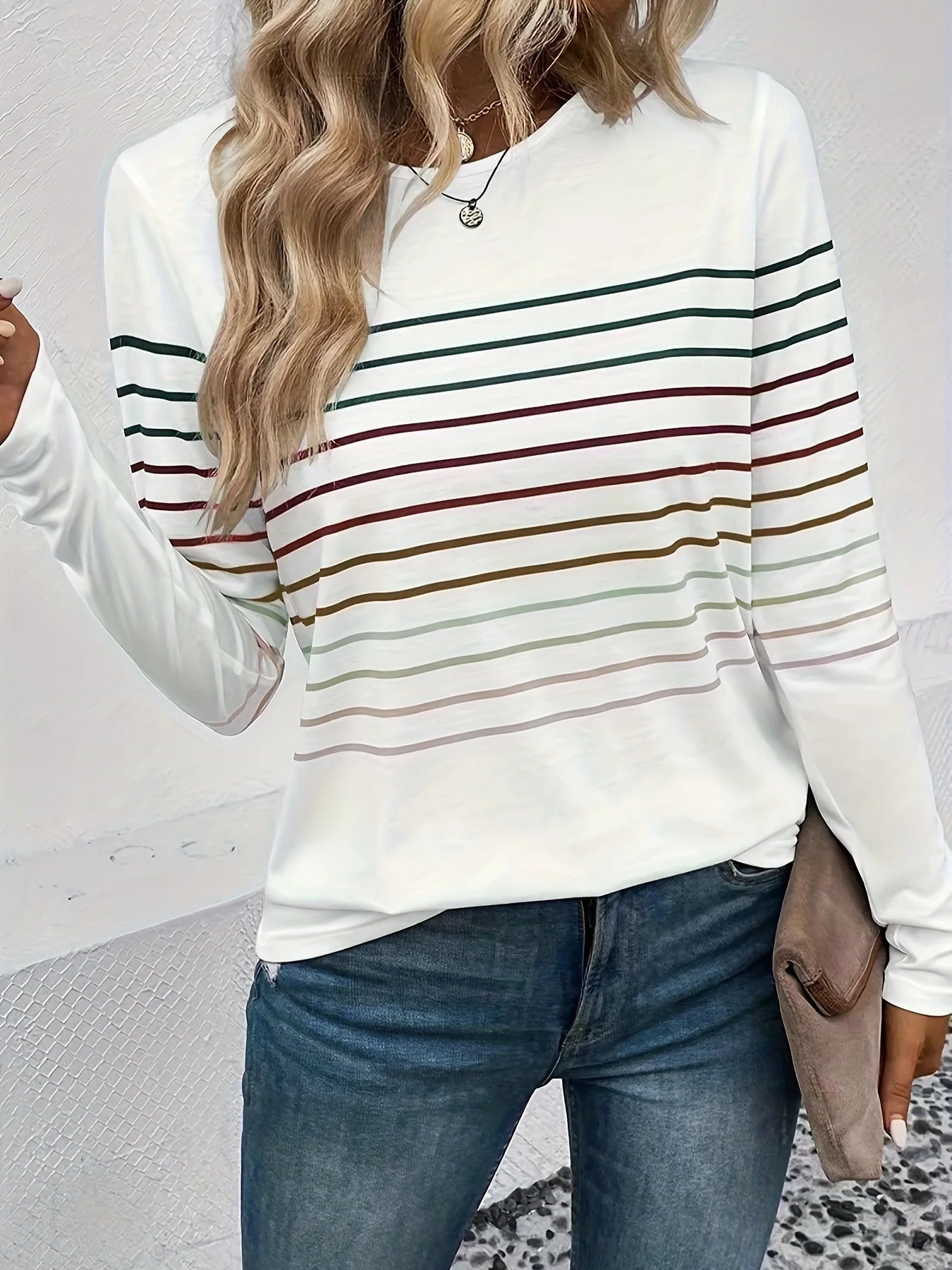 Spring and autumn new striped long-sleeved T-shirt casual thin versatile bottoming shirt for women