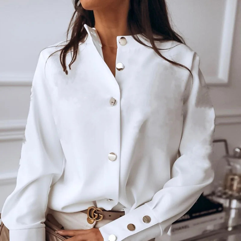 Women Shirt Blouse New Long Sleeve O-Neck White Black Shirt Blouse Women Tops Blouses Shirts Blusas Para Mujer Blusa 2025 Q890
