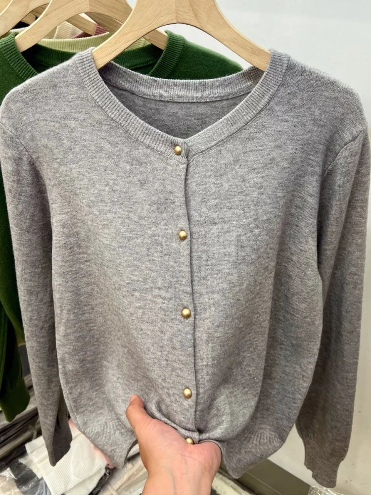 Fall Women Long Sleeve Elegant Cardiagn Sweater Autumn Casual Long Sleeve Knitted Top 2025 O-neck Knitwear Fashion Clothing