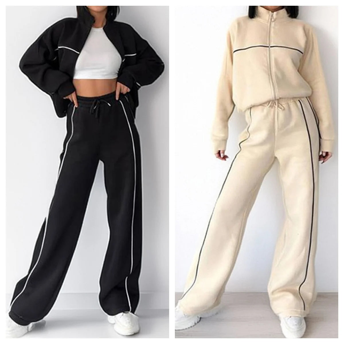 Autumn New Europe And The United States Suit Casual Half High Neck Zipper Cardigan Hoodie Lace-up Fashion Suit Women