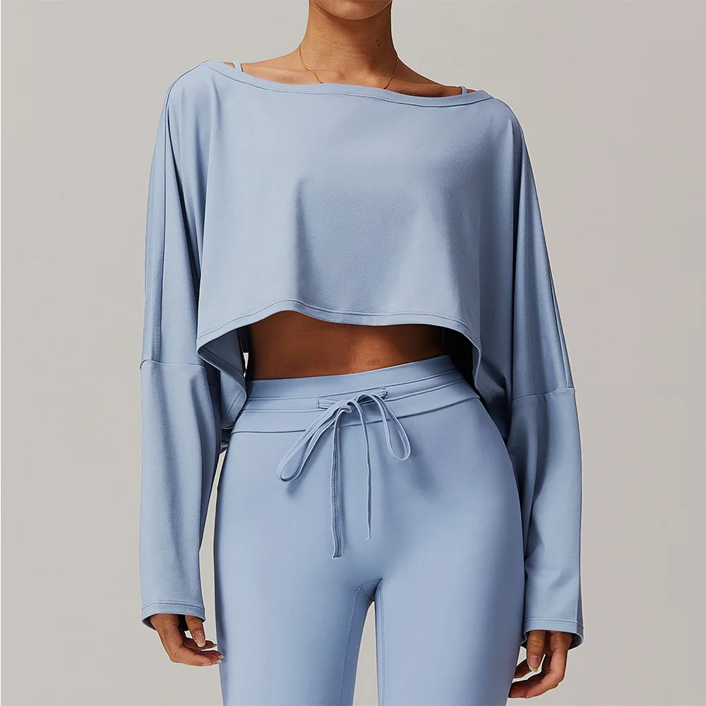 New Fitness Sports Long Sleeve Loose Top Women's One Shoulder Bat Sleeve Outerwear Casual Versatile Long Sleeve Yoga Hoodie